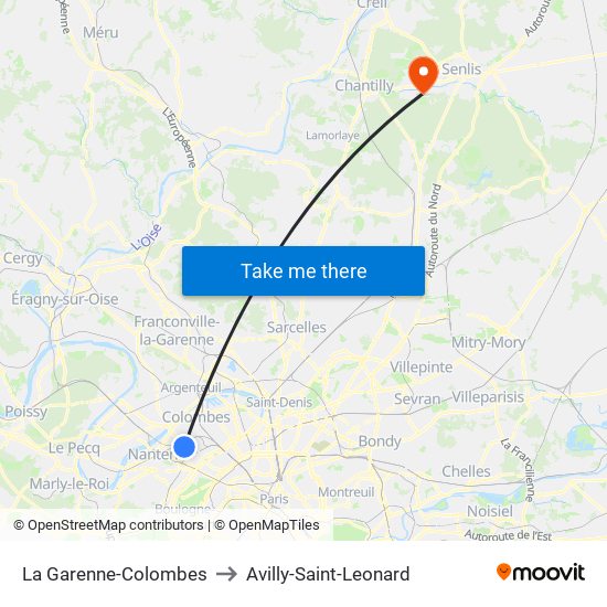 La Garenne-Colombes to Avilly-Saint-Leonard map