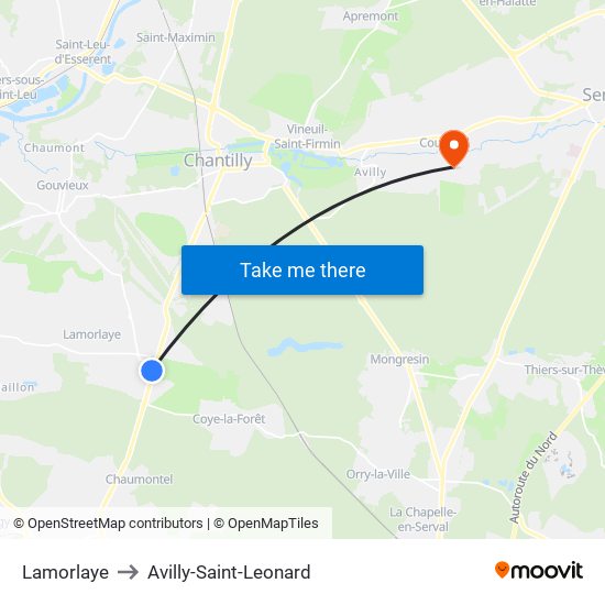 Lamorlaye to Avilly-Saint-Leonard map