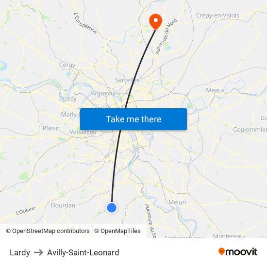 Lardy to Avilly-Saint-Leonard map