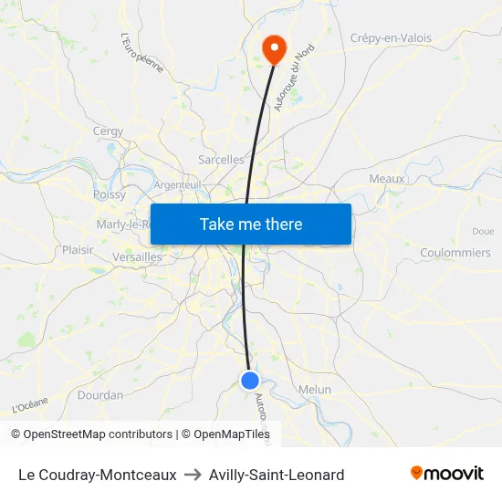 Le Coudray-Montceaux to Avilly-Saint-Leonard map