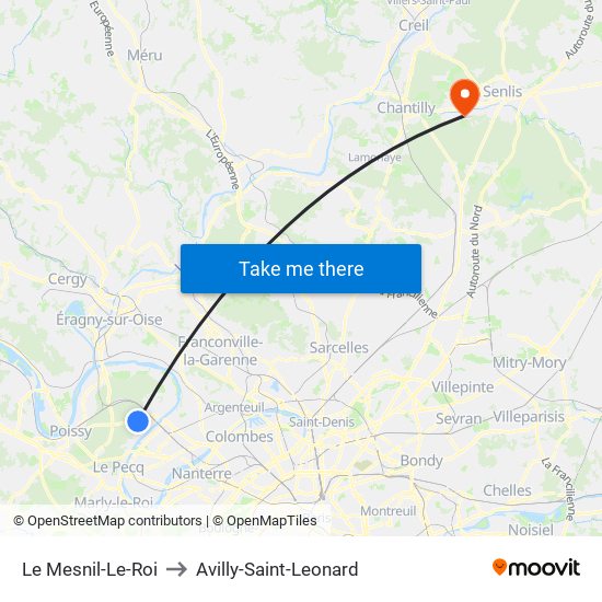Le Mesnil-Le-Roi to Avilly-Saint-Leonard map