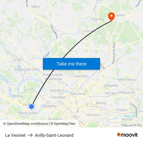 Le Vesinet to Avilly-Saint-Leonard map