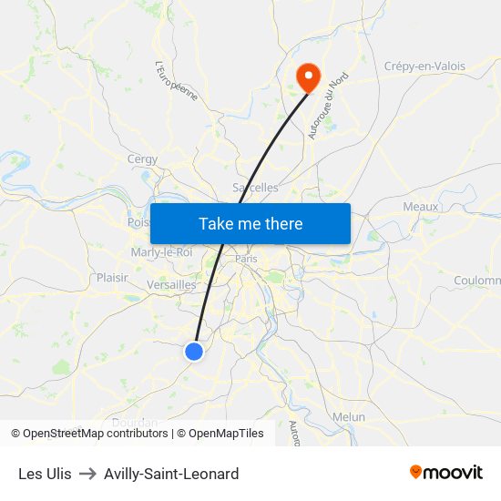 Les Ulis to Avilly-Saint-Leonard map