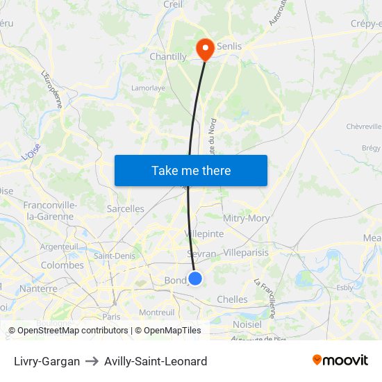 Livry-Gargan to Avilly-Saint-Leonard map