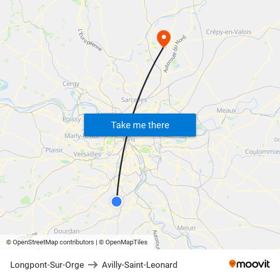Longpont-Sur-Orge to Avilly-Saint-Leonard map