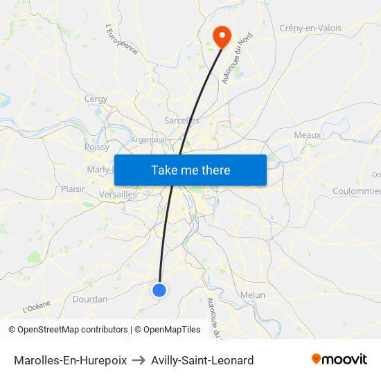 Marolles-En-Hurepoix to Avilly-Saint-Leonard map
