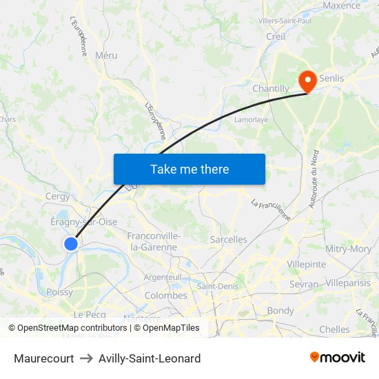 Maurecourt to Avilly-Saint-Leonard map