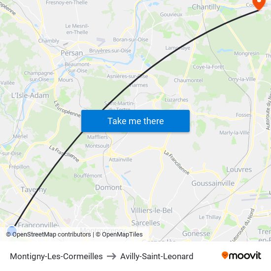 Montigny-Les-Cormeilles to Avilly-Saint-Leonard map