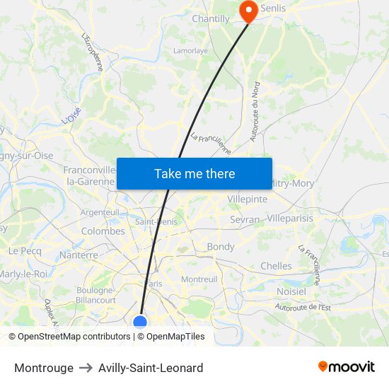 Montrouge to Avilly-Saint-Leonard map