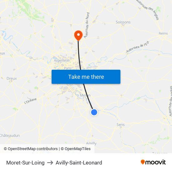 Moret-Sur-Loing to Avilly-Saint-Leonard map