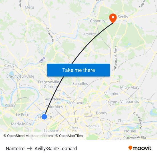 Nanterre to Avilly-Saint-Leonard map