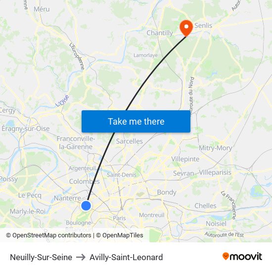 Neuilly-Sur-Seine to Avilly-Saint-Leonard map