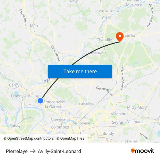 Pierrelaye to Avilly-Saint-Leonard map