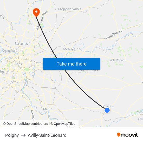 Poigny to Avilly-Saint-Leonard map