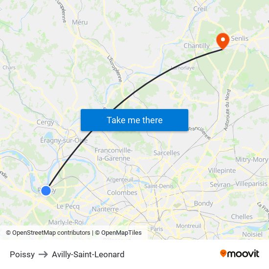 Poissy to Avilly-Saint-Leonard map