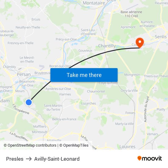 Presles to Avilly-Saint-Leonard map