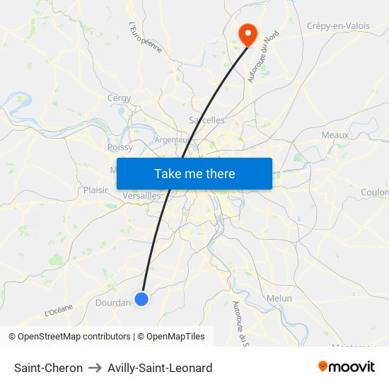 Saint-Cheron to Avilly-Saint-Leonard map