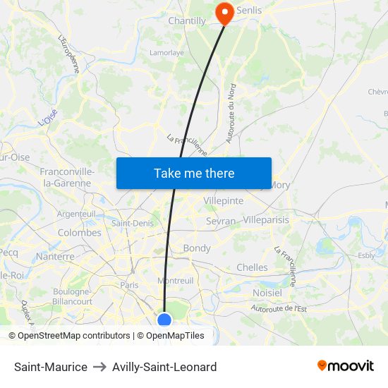 Saint-Maurice to Avilly-Saint-Leonard map