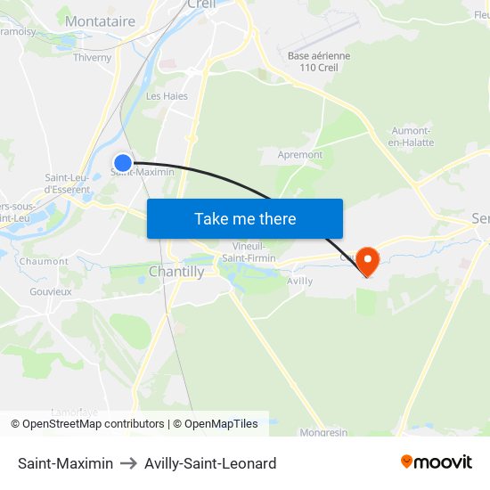 Saint-Maximin to Avilly-Saint-Leonard map