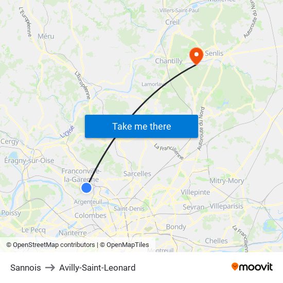 Sannois to Avilly-Saint-Leonard map