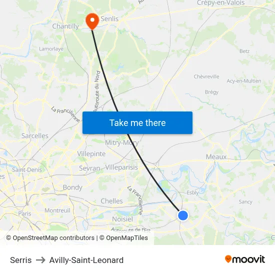 Serris to Avilly-Saint-Leonard map