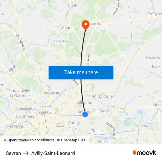 Sevran to Avilly-Saint-Leonard map