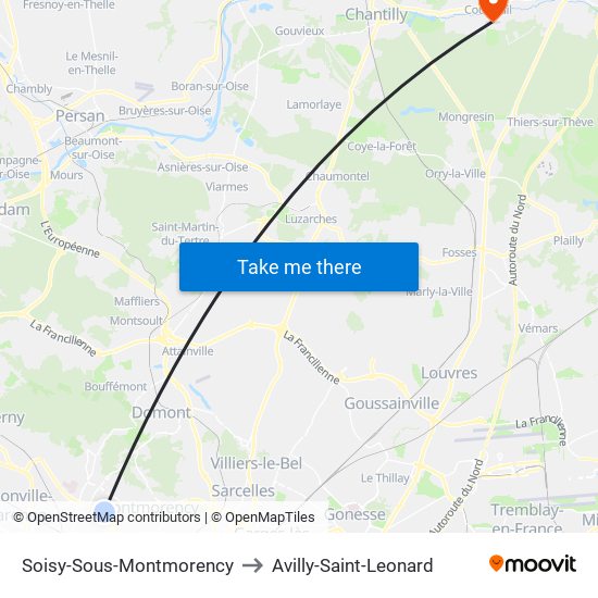 Soisy-Sous-Montmorency to Avilly-Saint-Leonard map