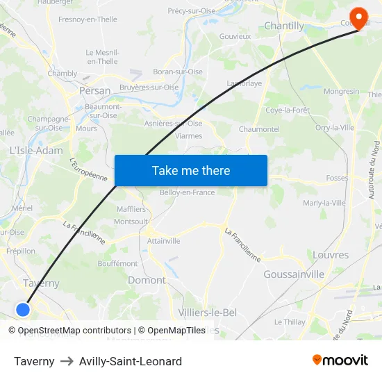 Taverny to Avilly-Saint-Leonard map