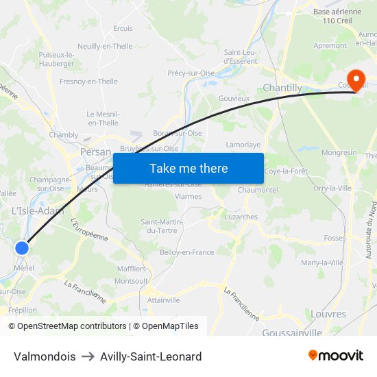 Valmondois to Avilly-Saint-Leonard map
