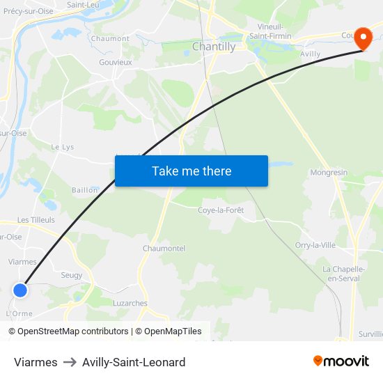 Viarmes to Avilly-Saint-Leonard map