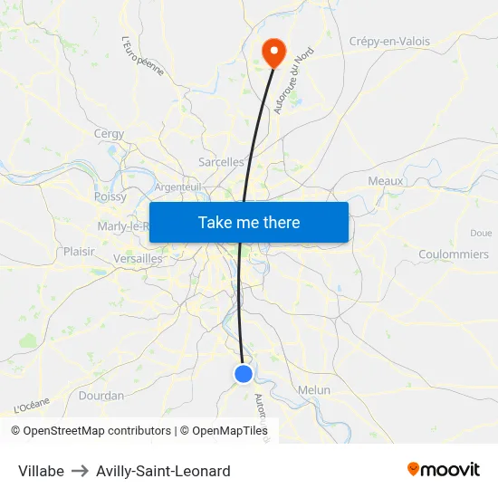 Villabe to Avilly-Saint-Leonard map