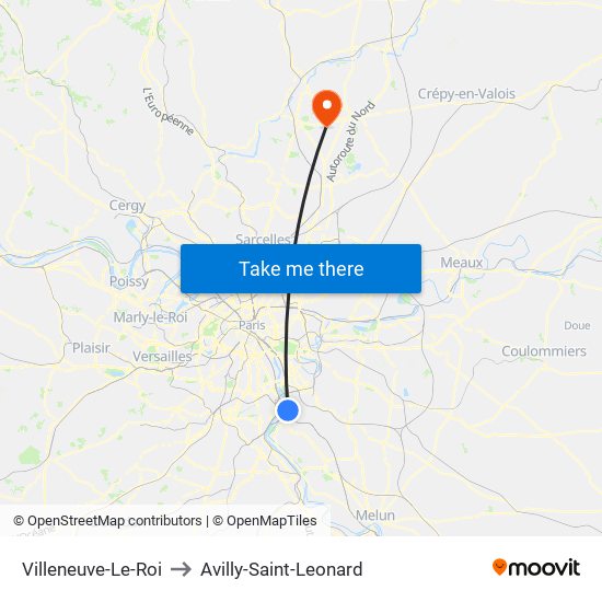 Villeneuve-Le-Roi to Avilly-Saint-Leonard map