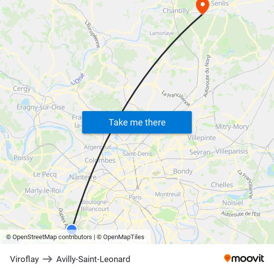 Viroflay to Avilly-Saint-Leonard map