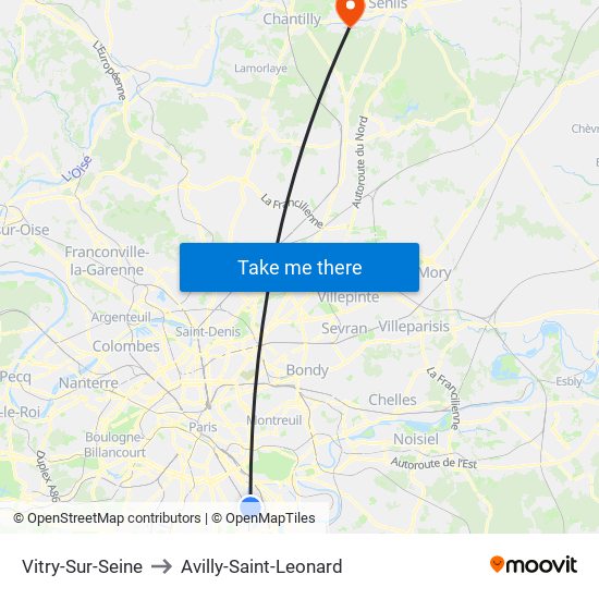 Vitry-Sur-Seine to Avilly-Saint-Leonard map