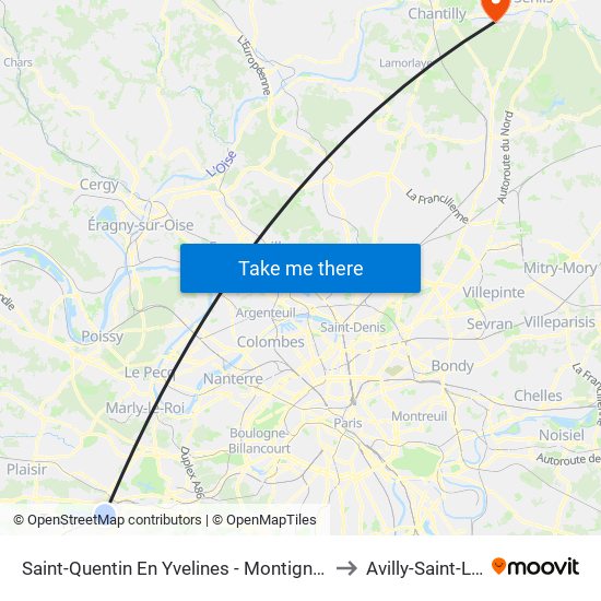 Saint-Quentin En Yvelines - Montigny-Le-Bretonneux to Avilly-Saint-Leonard map