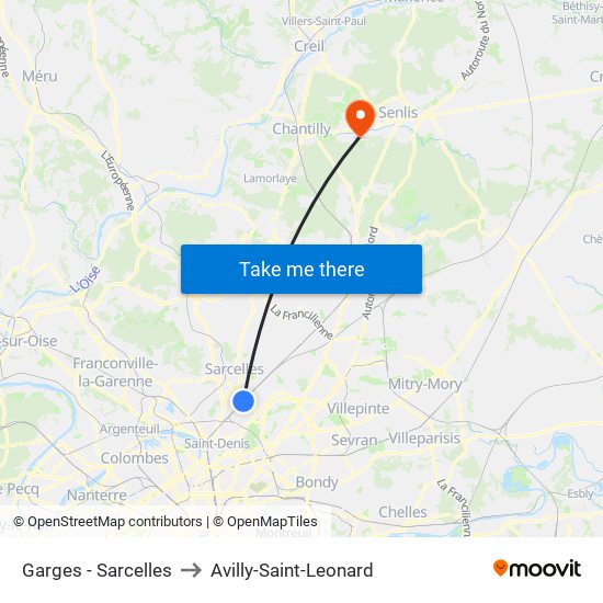 Garges - Sarcelles to Avilly-Saint-Leonard map