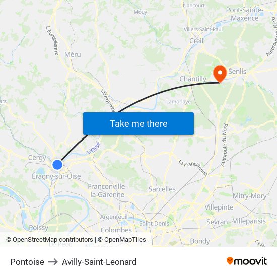 Pontoise to Avilly-Saint-Leonard map