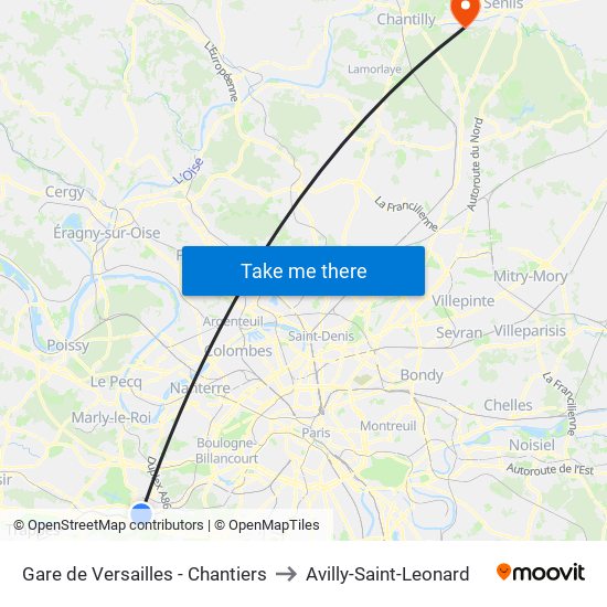 Gare de Versailles - Chantiers to Avilly-Saint-Leonard map