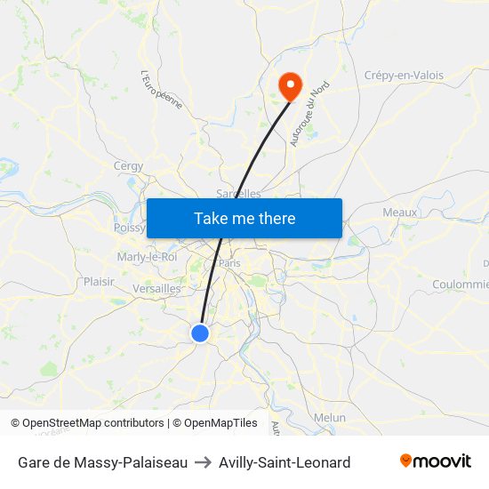 Gare de Massy-Palaiseau to Avilly-Saint-Leonard map