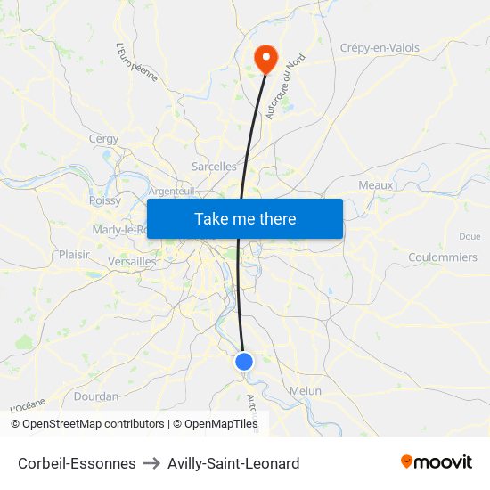 Corbeil-Essonnes to Avilly-Saint-Leonard map