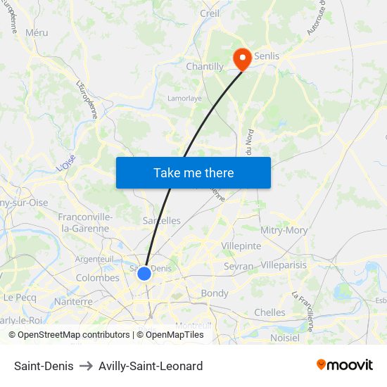 Saint-Denis to Avilly-Saint-Leonard map