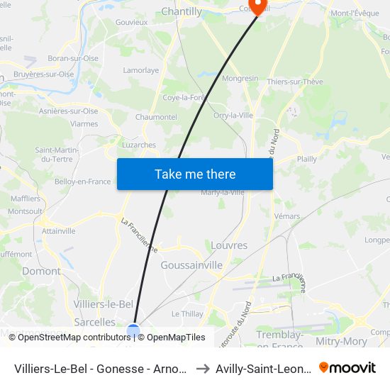 Villiers-Le-Bel - Gonesse - Arnouville to Avilly-Saint-Leonard map