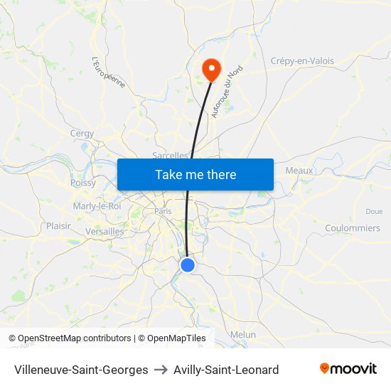 Villeneuve-Saint-Georges to Avilly-Saint-Leonard map