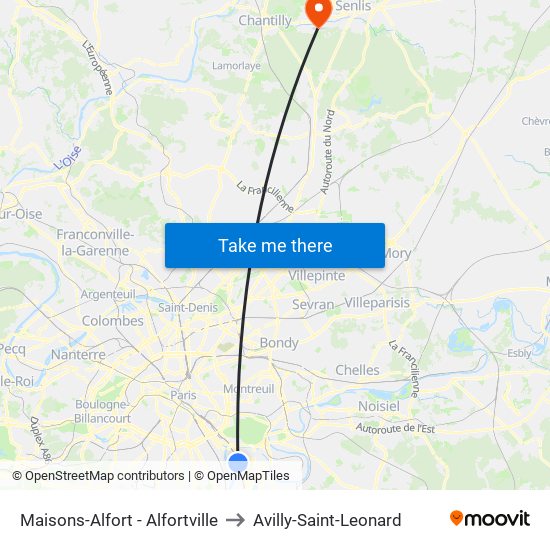 Maisons-Alfort - Alfortville to Avilly-Saint-Leonard map