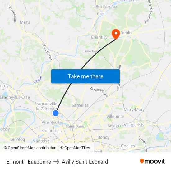 Ermont - Eaubonne to Avilly-Saint-Leonard map