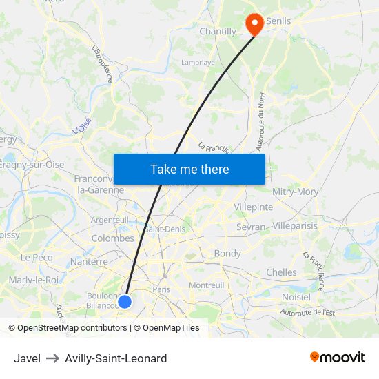Javel to Avilly-Saint-Leonard map