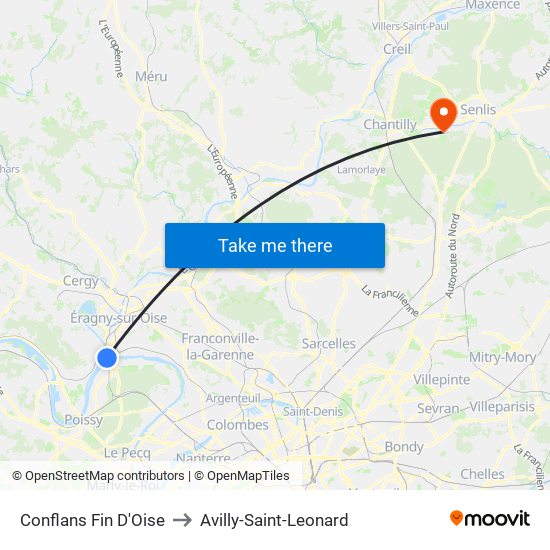 Conflans Fin D'Oise to Avilly-Saint-Leonard map