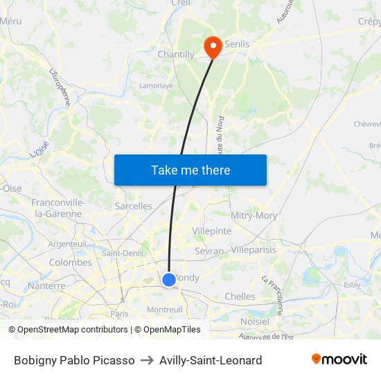 Bobigny Pablo Picasso to Avilly-Saint-Leonard map