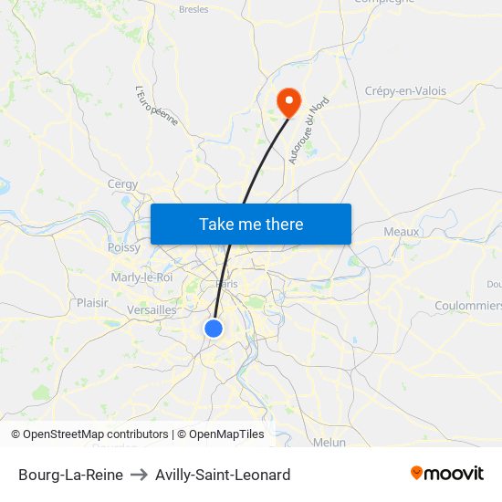 Bourg-La-Reine to Avilly-Saint-Leonard map