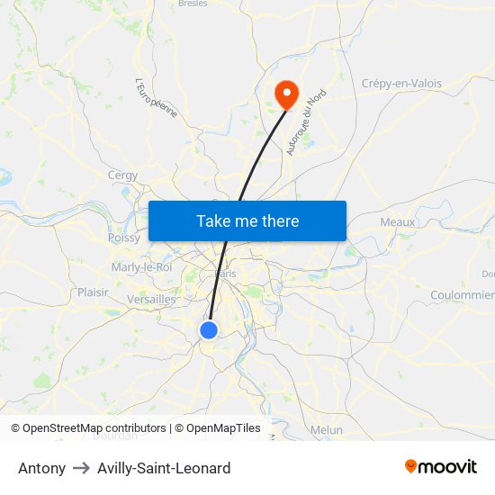 Antony to Avilly-Saint-Leonard map